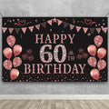 Trgowaul 60th Birthday Decorations for Women Rose Gold Birthday Backdrop Banner 5.9 X 3.6 Fts Happy Birthday Party Suppiles Phot