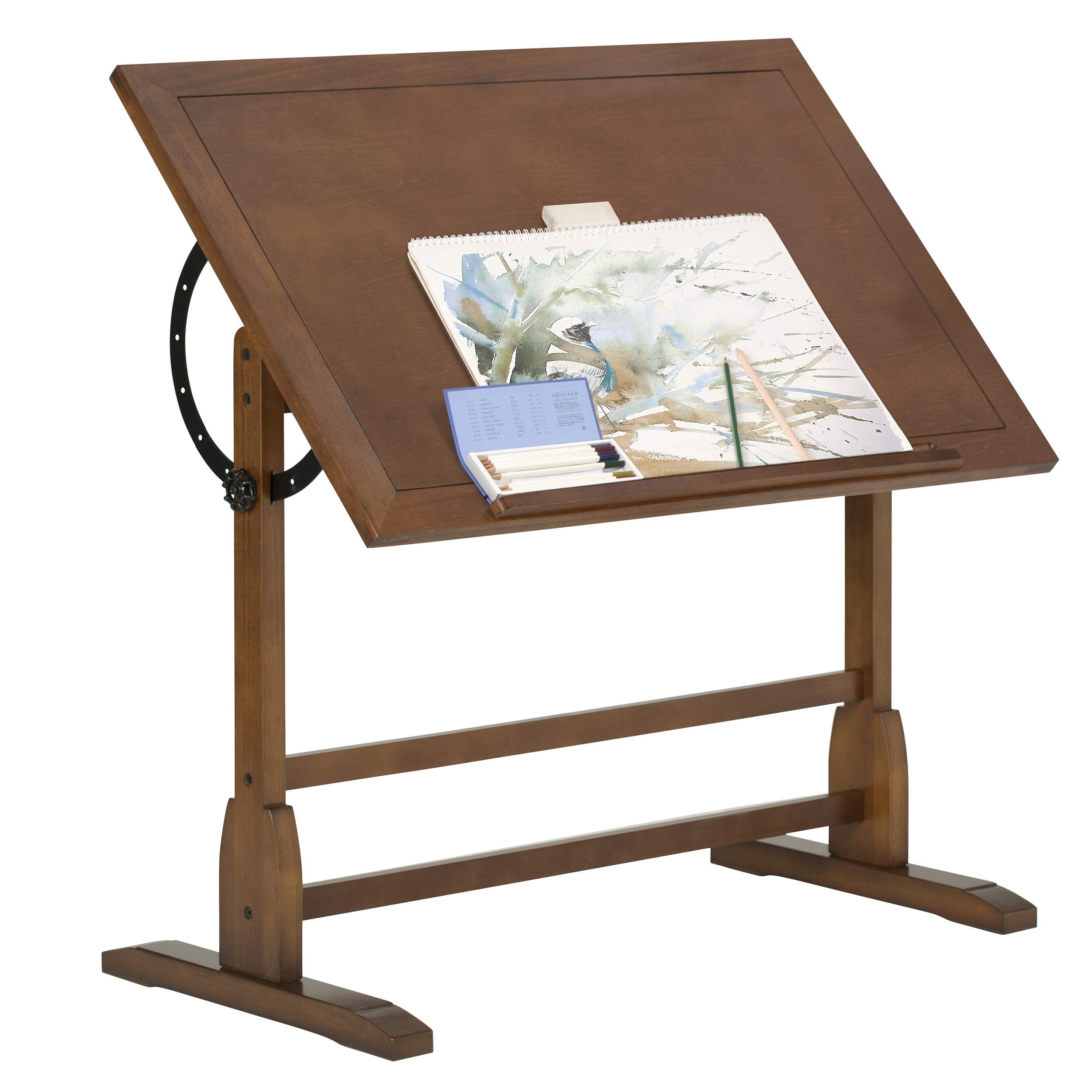 Studio Designs Vintage Drafting Table - Antique Design Solid Wood Drafting Table With Built-In Pencil Groove And Pencil Ledge - Angle Adjustable Work Surface