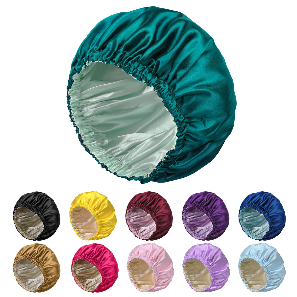 XSQGES Double Layer Silk Bonnet for Sleeping for Women and Men Large Satin Hair Cap for Curly and Natural Hair (Blue Zircon)