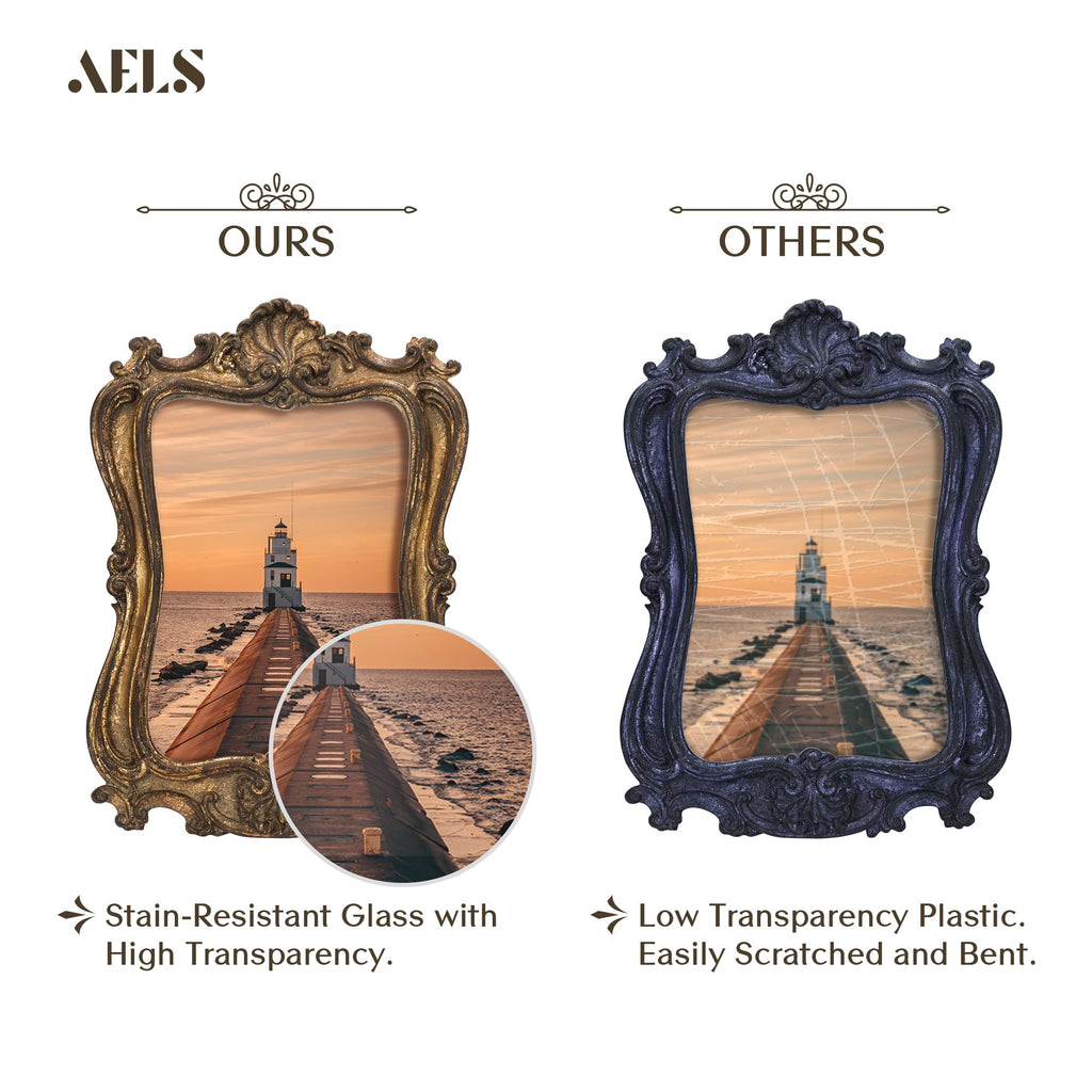 Aels 5X7 Inch Vintage Picture Frame, Distressed Elegant Antique Photo Frames With Glass Front, Photo Display, Tabletop Wall Hang