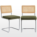 Zesthouse Natural Rattan Dining Chairs Set Of 2, Mid Century Modern Dining Chairs With Solid Wood Back & Chrome Base, For Kitche