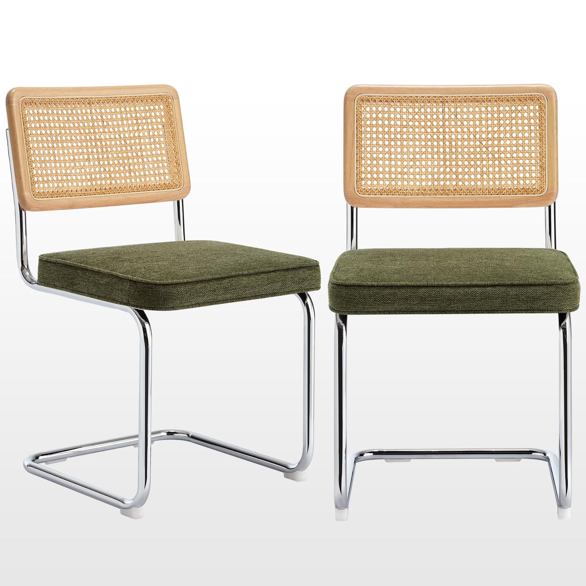Zesthouse Natural Rattan Dining Chairs Set Of 2, Mid Century Modern Dining Chairs With Solid Wood Back & Chrome Base, For Kitche