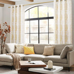 Gold And Greyish Cream White Light Filtering Damask Pattern Extra Length Mandala Curtains For Living Room 52 By 96 Inches Long 2 Panels