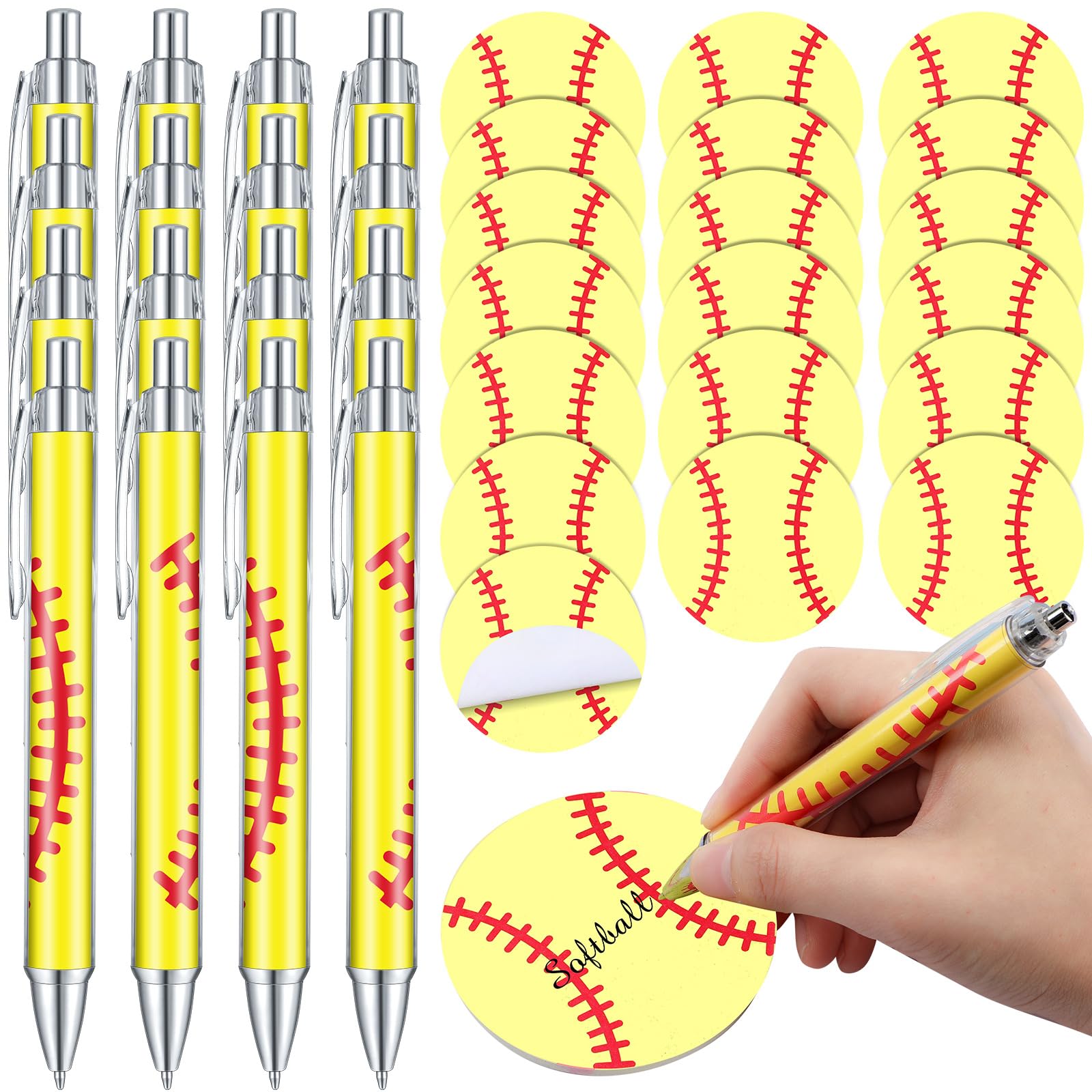 Yeaqee 32 Pcs Softball Party Favors Include 16 Pcs Softball Ballpoint Pens Black Ink Baseball Pens16 Pcs Softball Sticky Note Pa