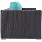 Modway Convene Wicker Rattan Outdoor Patio Loveseat in Espresso Turquoise