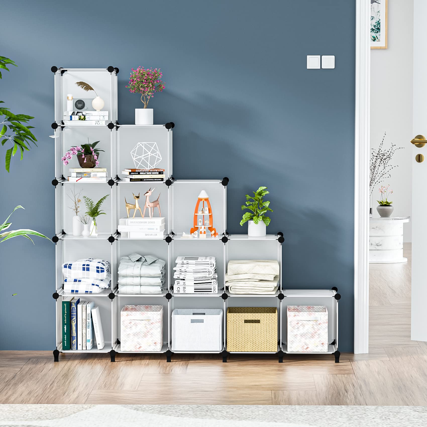 Neprock Cube Storage Organizer,16-Cube Shelf Closet Organizers And Storage Shelves,Book Shelves Wardrobe Clothes Organizer For Clothing Storage,Yarn Storage And Room Organization (Transparent White)