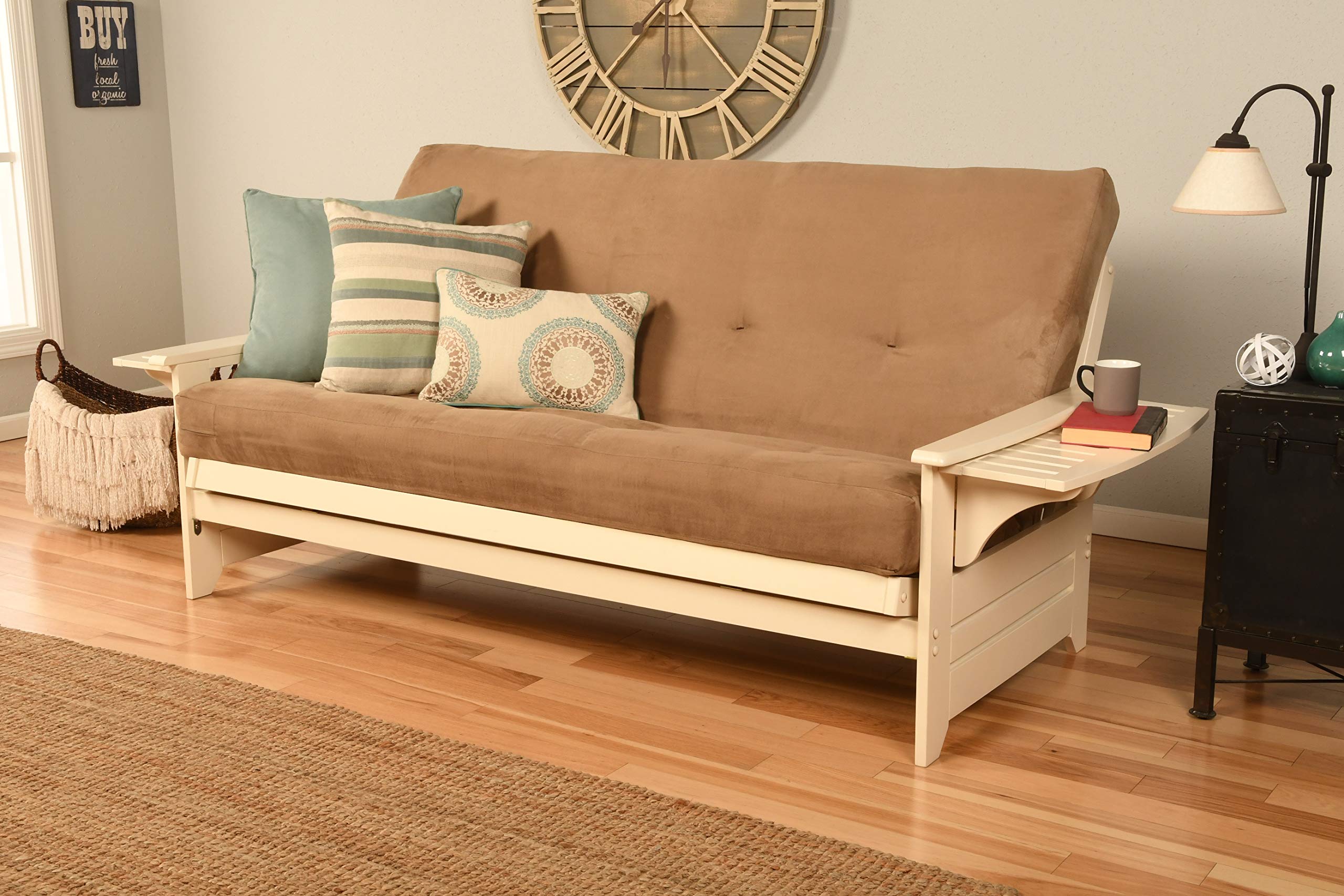 Kodiak Furniture Phoenix Futon Set With Suede Peat Mattress, Full, White