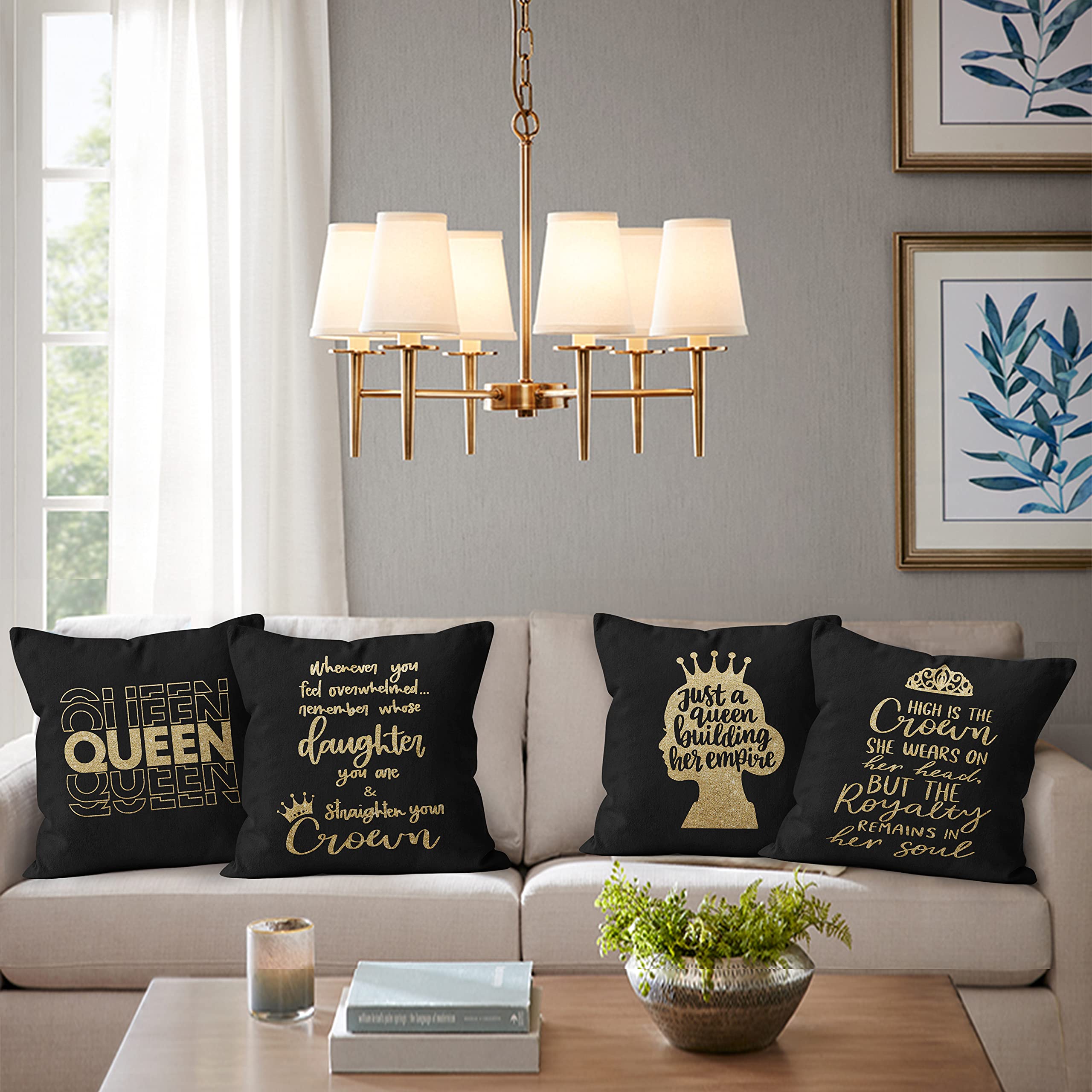 M-Qizi Black Queen Pillow Covers Set - Cool Teenage Girl Gifts, 4 Pieces 18 X 18 Inch Decorative Crown Pillow Covers, Princess G
