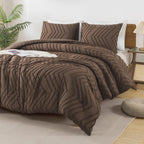 Andency Brown Comforter Set Queen Size, Boho Soft Warm Tufted Bedding Comforter Sets For Queen Size Bed, 3 Pieces Aesthetic Chevron Farmhouse Cute Bohemian Textured Bed Set