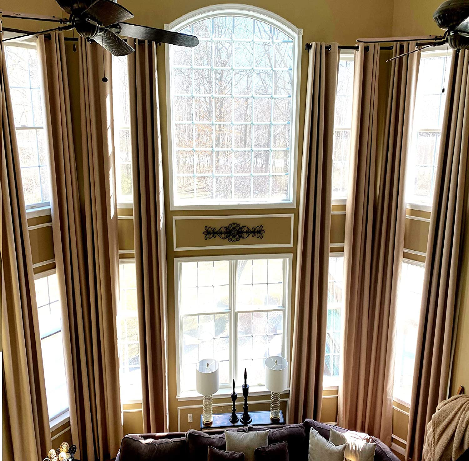 Ikiriska 100% Blackout Extra Long Linen Curtain (1 Panel). Thick Thermal Insulated. Custom Made 8-24 Ft Length (Honey Wheat, 132