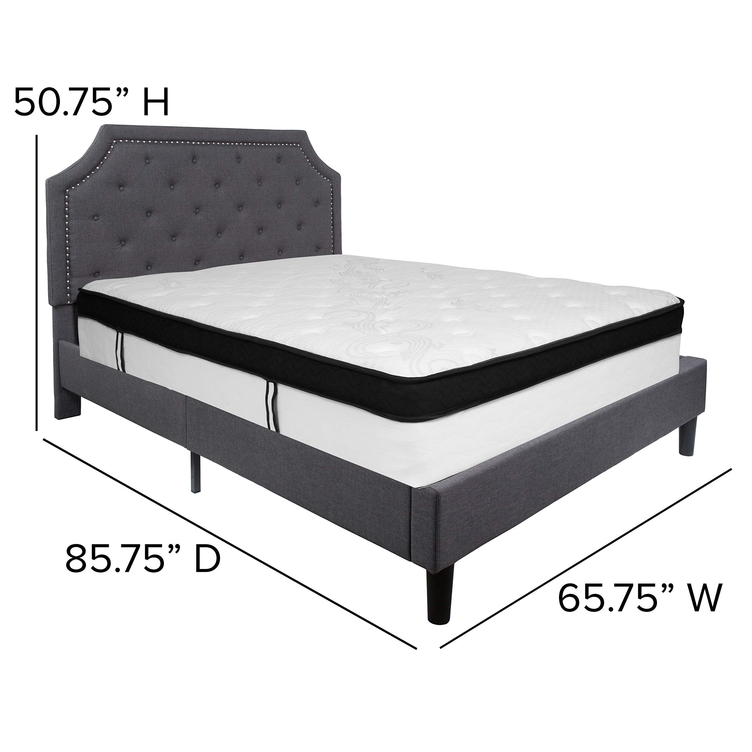 Flash Furniture Brighton Queen Size Tufted Upholstered Platform Bed In Dark Gray Fabric With Memory Foam Mattress