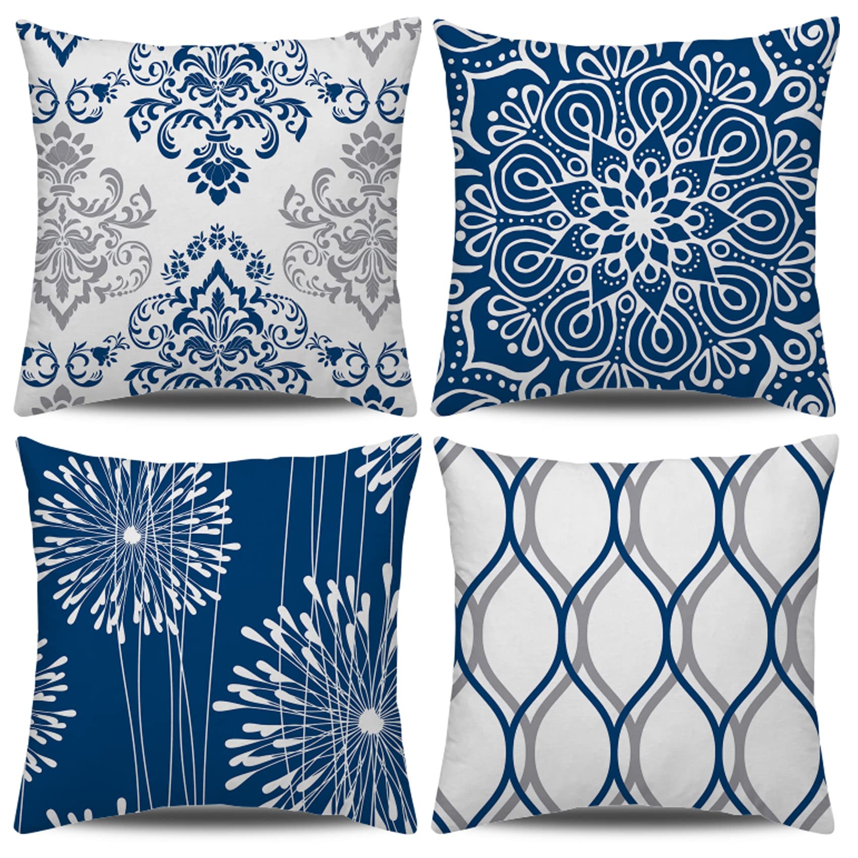Coliuso Decorative Throw Pillow Covers 18X18 Set Of 4, Blue Modern Simple Square Pillow Case Cushion Cover For Sofa Couch Farmho