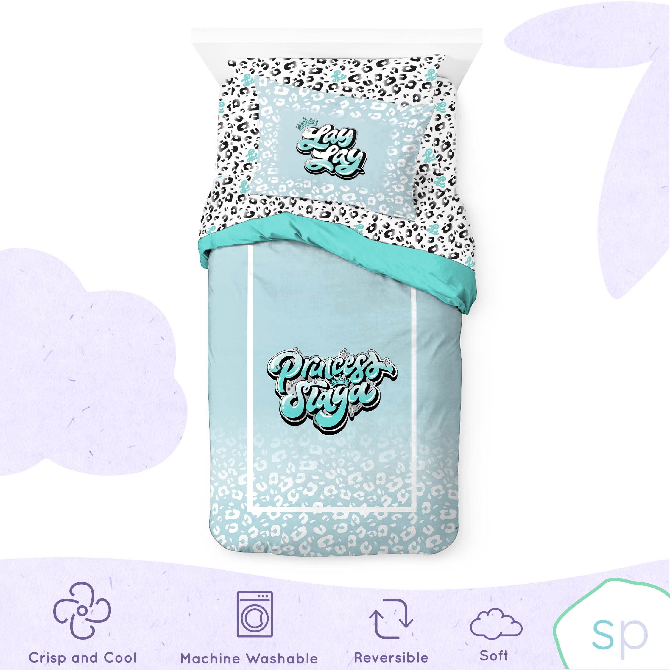 Saturday Park That Girl Lay Lay Princess Twin Bed Set - 5 Piece 100% Organic Cotton Bedding - Gots & Oeko-Tex Certified (Nickelo