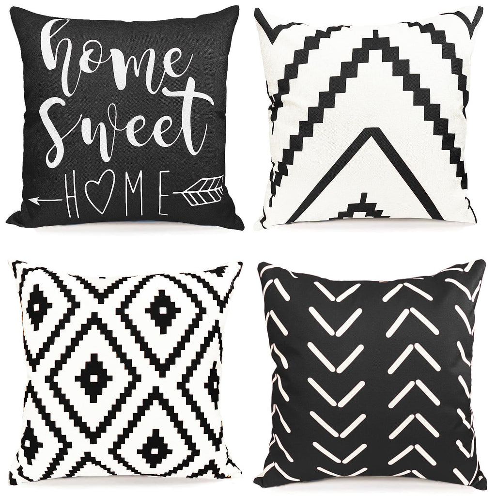 Decorative Throw Pillow Covers 18X18 Inch Black White Pillow Covers For Couch Sofa Living Room Bedroom Farmhouse Outdoor Throw P