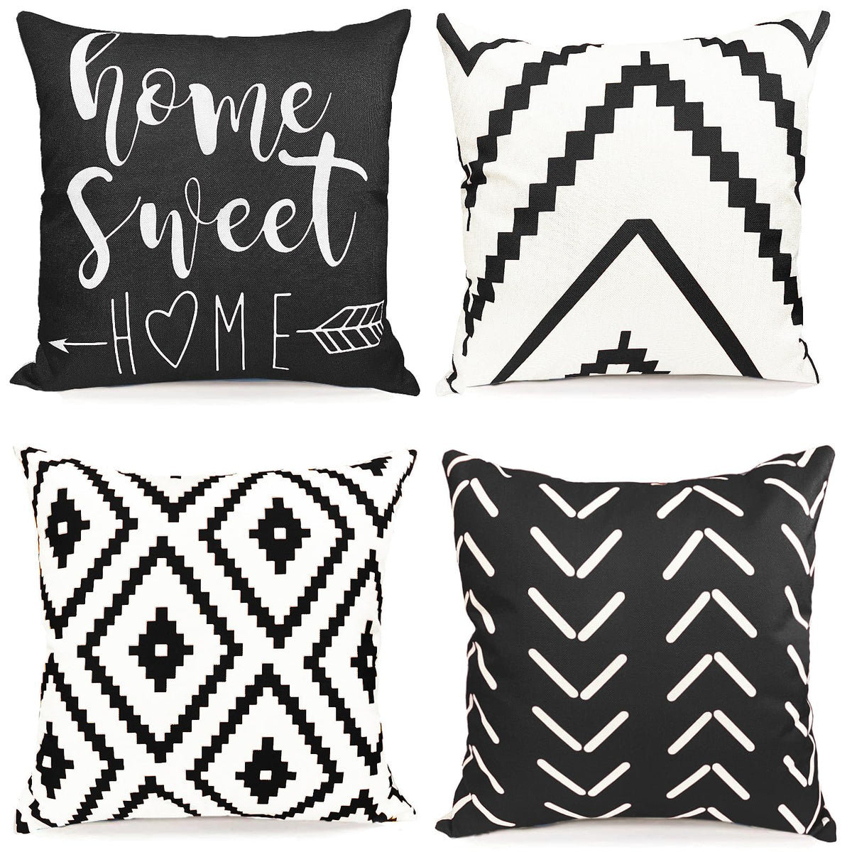 Decorative Throw Pillow Covers 18X18 Inch Black White Pillow Covers For Couch Sofa Living Room Bedroom Farmhouse Outdoor Throw P