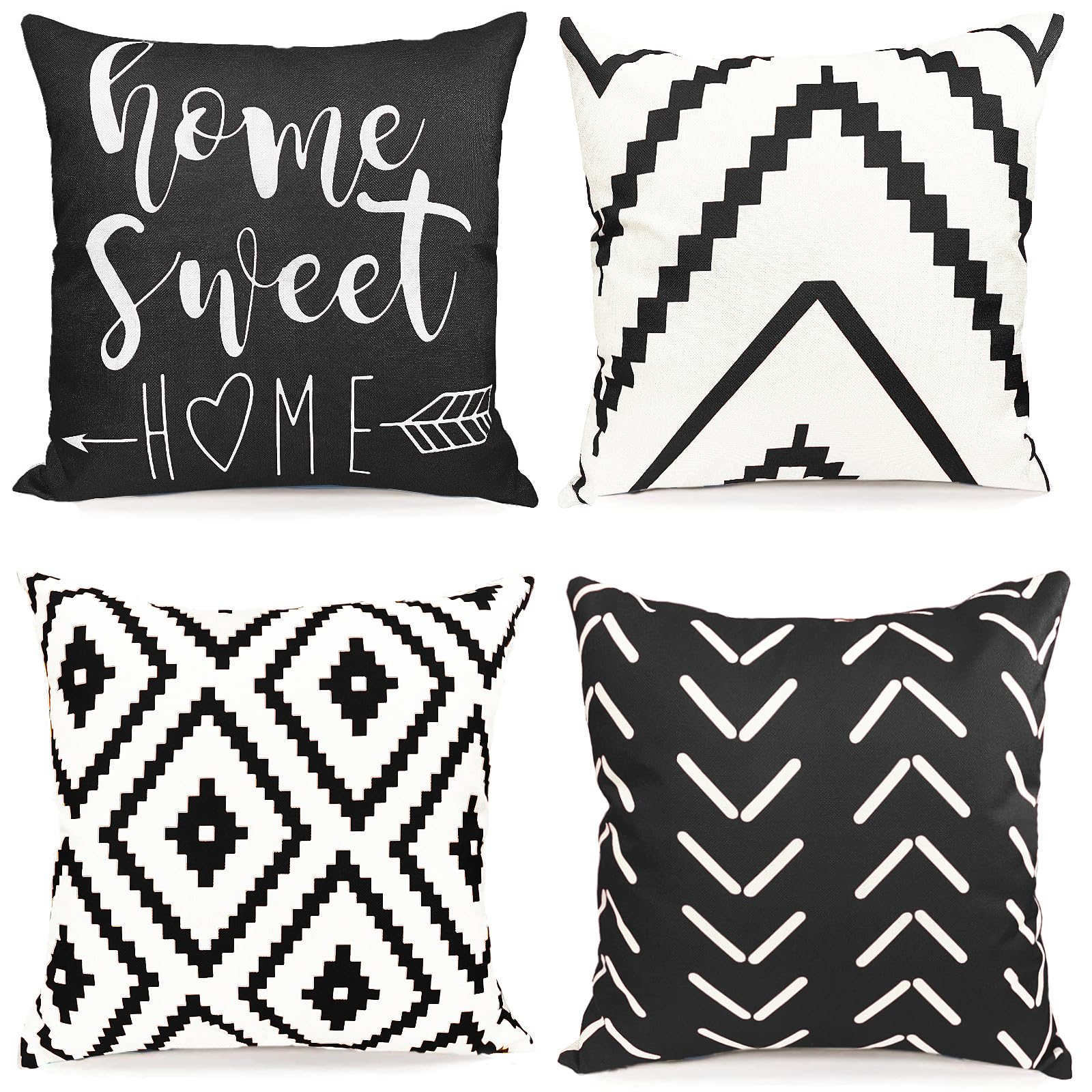 Decorative Throw Pillow Covers 20X20 Inch Black White Pillow Covers For Couch Sofa Living Room Bedroom Farmhouse Outdoor Throw P