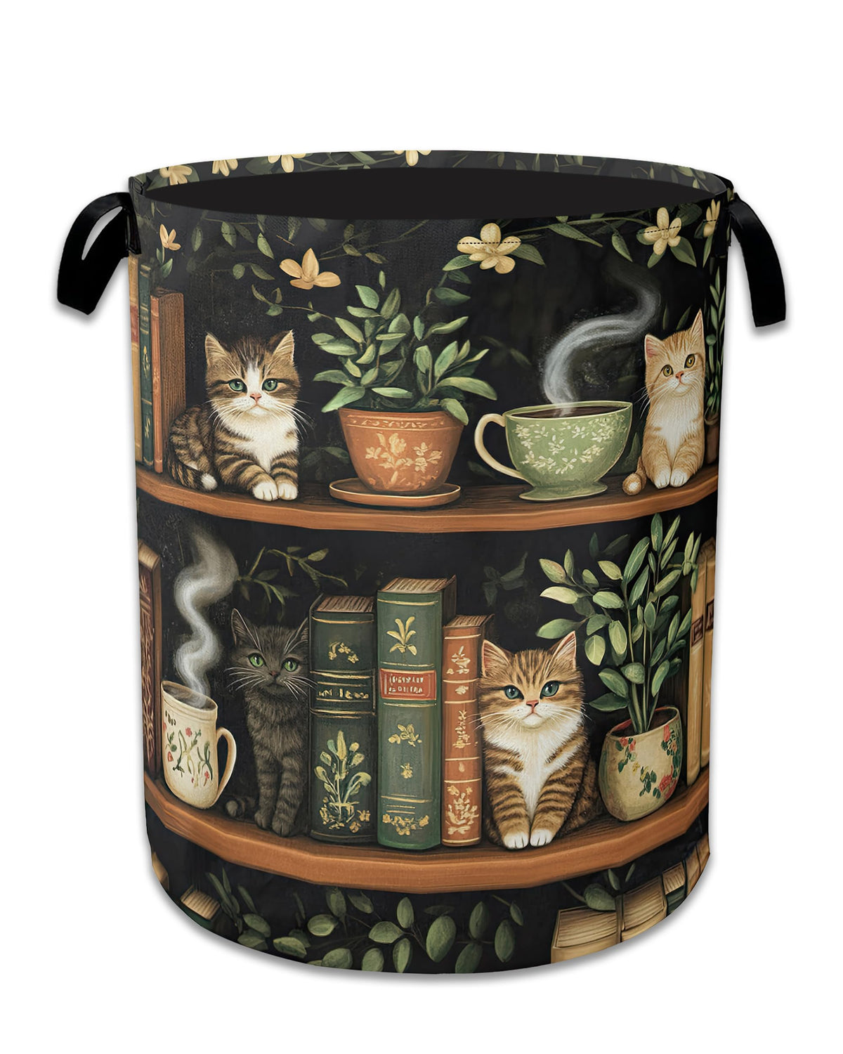 Cute Cat Laundry Basket,Foldable Oxford Cloth Bookshelf Laundry Hamper With Handle, 20.8x16 Portable Clothes Storage Basket Ba