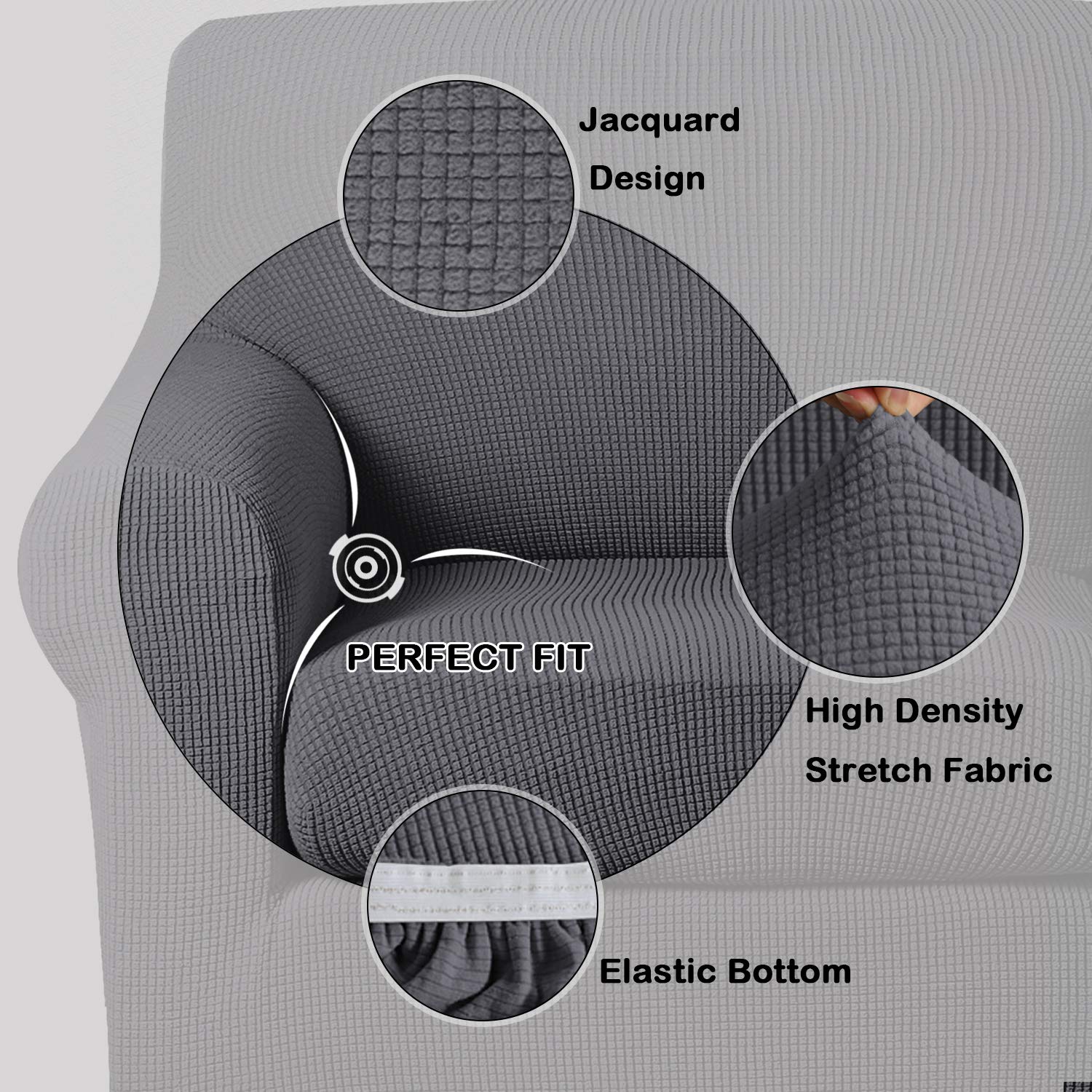 Turquoize Stretch Sofa Slipcover 2 Pieces Sofa Cover Couch Cover For 2 Cushion Couch Washable Furniture Protector Covers With Elastic Bottom Feature Thick Jacquard Fabric (Loveseat, Charcoal Gray)