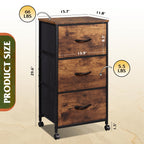 Wlive Dresser With 3 Drawers, Fabric Nightstand, Cabinet With Wheels, Organizer Storage Dresser For Bedroom, Office, Closets, Sturdy Steel Frame, Easy Pull Handle, Rustic Brown Wood Grain Print