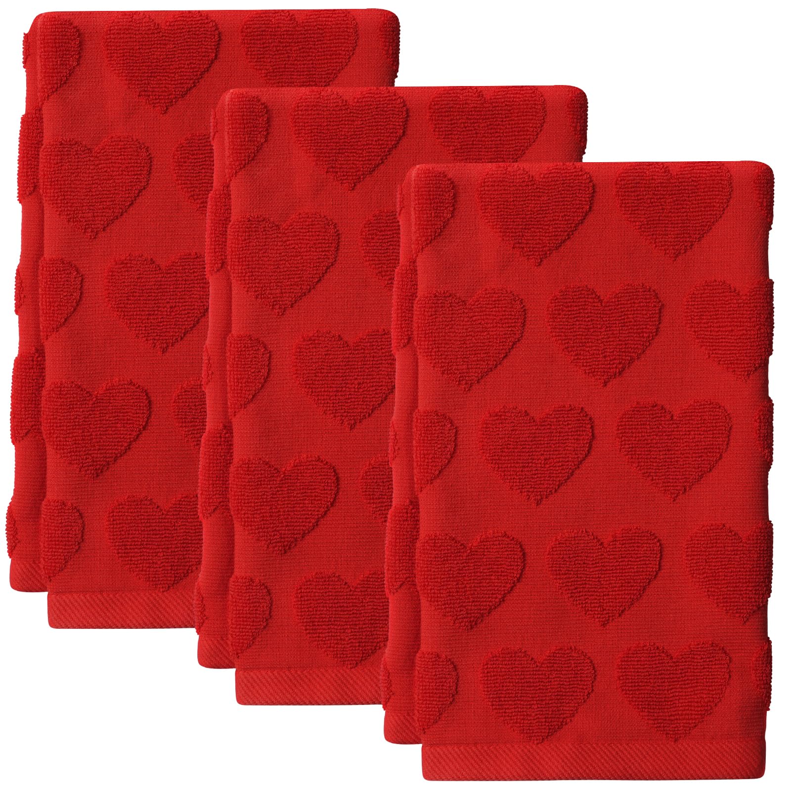 Hallswl 3pcs Valentine s Day Hand Towels Red Hearts Jacquard Towel for Bath 100% Cotton Soft Bathroom Kitchen Decorative Set fo