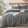 Phf 3 Pieces Grey Waffle Weave Comforter Set King Size - Ultra Soft Textured Waffle Comforter With 2 Pillow Shams, Lightweight B