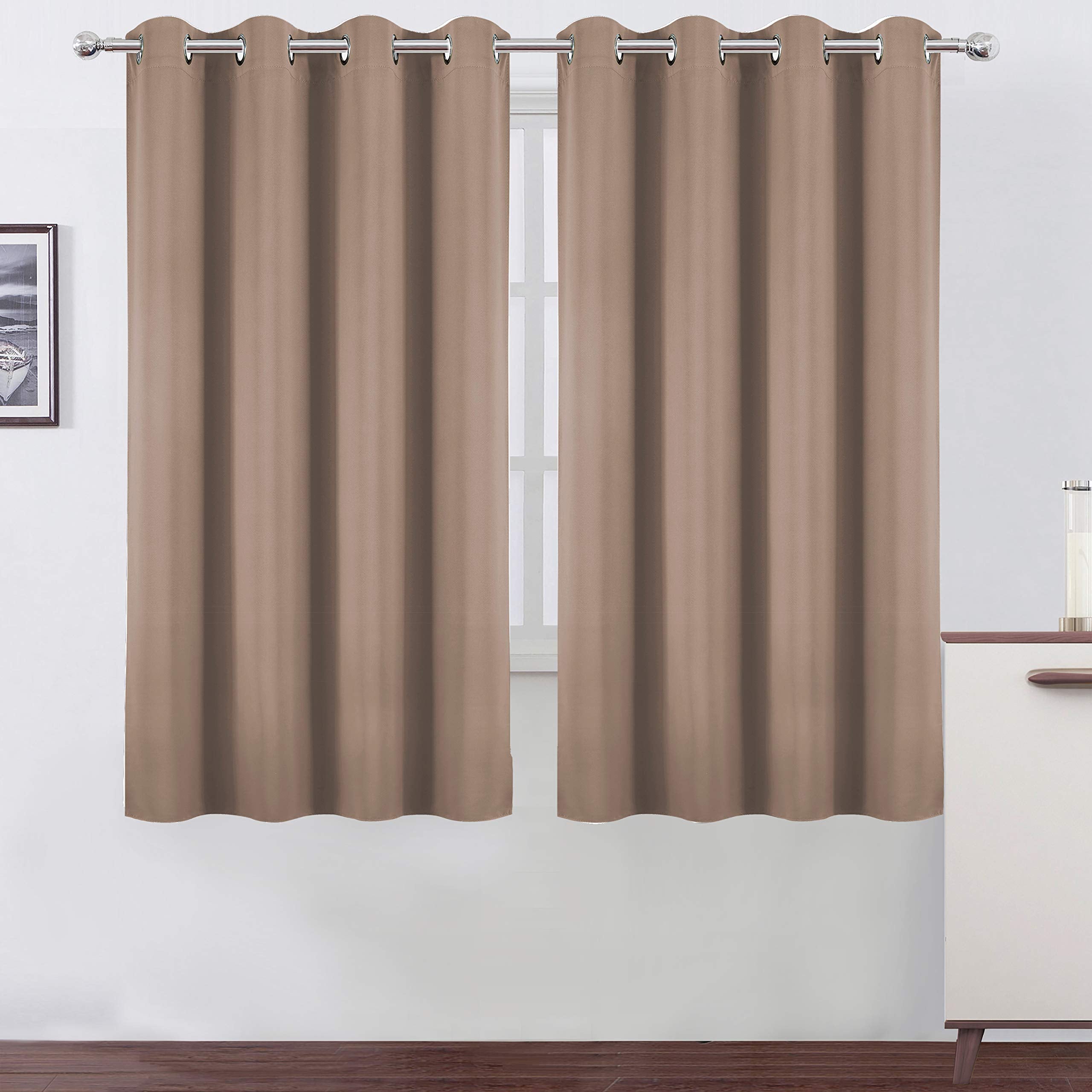 Lemomo Cappuccino Blackout Curtains 52 X 63 Inch Length/Set Of 2 Curtain Panels/Thermal Insulated Room Darkening Blackout Curtai