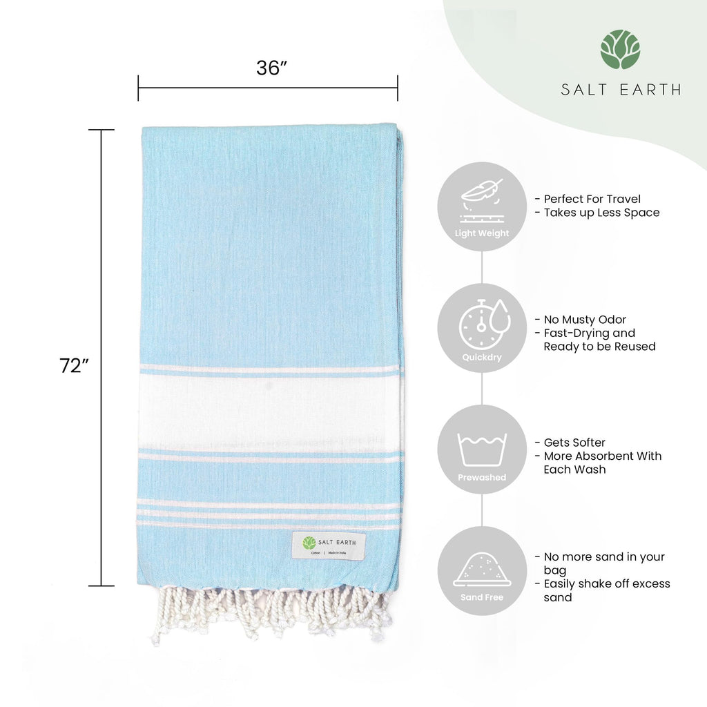 Salt Earth Cotton Turkish Beach Towel, Bath Towels Set Of 2 Large, Towels For Bathroom, Beach Essentials,Gym Towels, Quick Dry T