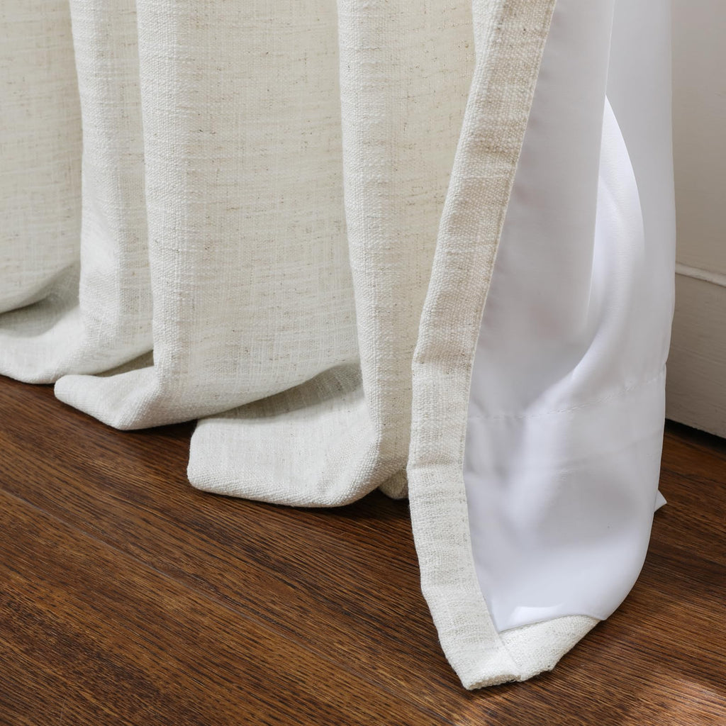 Twopages Double Layer Lined Curtain Beige White Linen Blend Light Filtering Pinch Pleat Curtain For Kitchen, Room Darkening Wind
