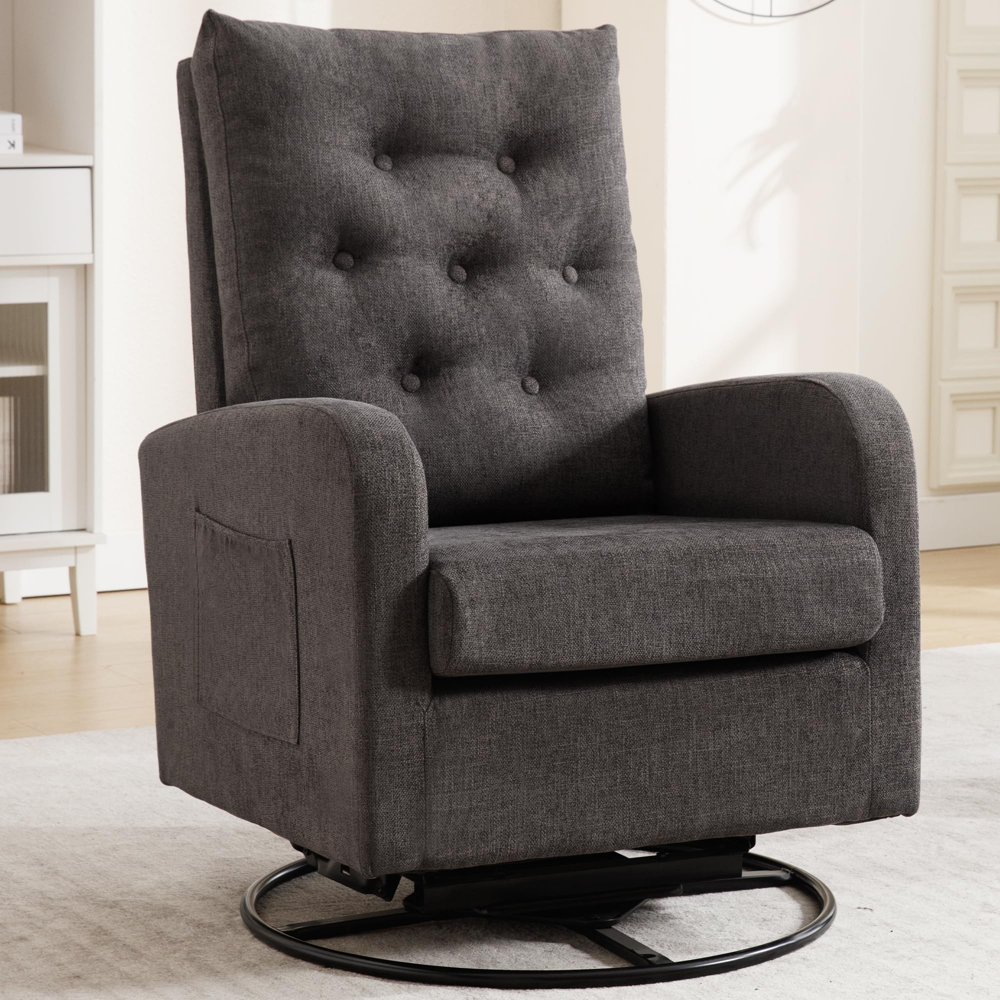 Yuuijoaa Swivel Rocking Chair Nursery - Glider Modern Accent Chairs Upholstered Rocker Padded Armchair For Indoor Living Room Be
