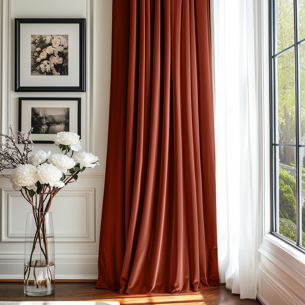 Lazzzy Rust Red Velvet Curtains Room Darkening Thermal Insulated Curtains 90 Inch Length Window Drapes For Bedroom Living Room Super Soft Luxury Rod Pocketwindow Treatment 2 Panels