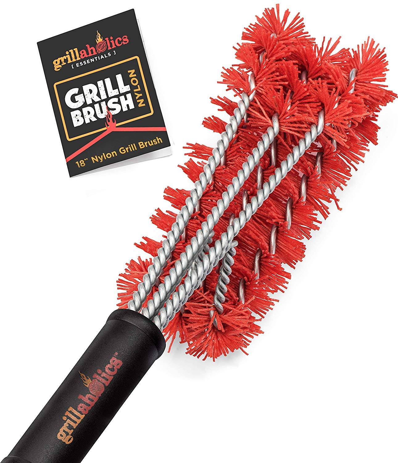 Grillaholics Essentials Nylon Grill Brush - Bristle Free Alternative - Nylon Cold Scrub Technology Cleans Between The Grates - L