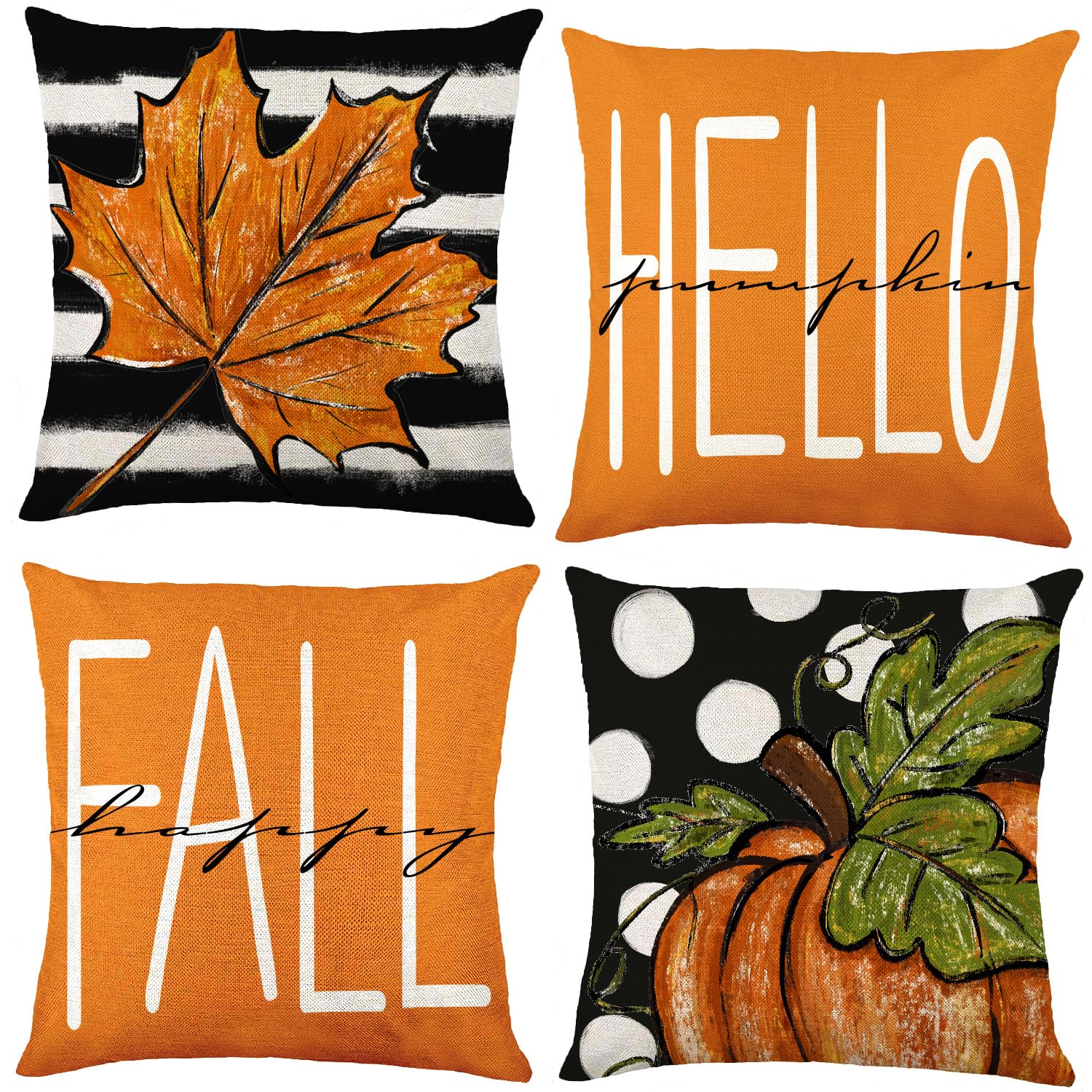 Dulefun 4Pcs Fall Pillow Covers 18 X 18 Inch Autumn Pumpkin Maple Leaves Harvest Throw Pillow Covers Cushion Cases For Thanksgiv