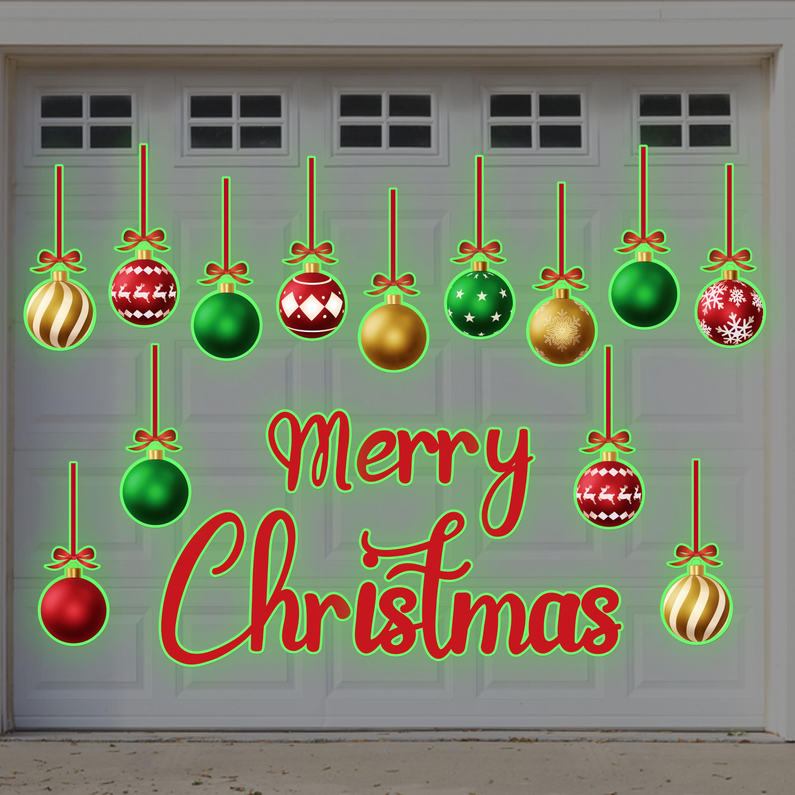 90Shine 31Pcs Luminous Christmas Garage Door Decorations Magnets - Magnetic Glow-In-The-Dark Merry Xmas Ball Holiday Refrigerato
