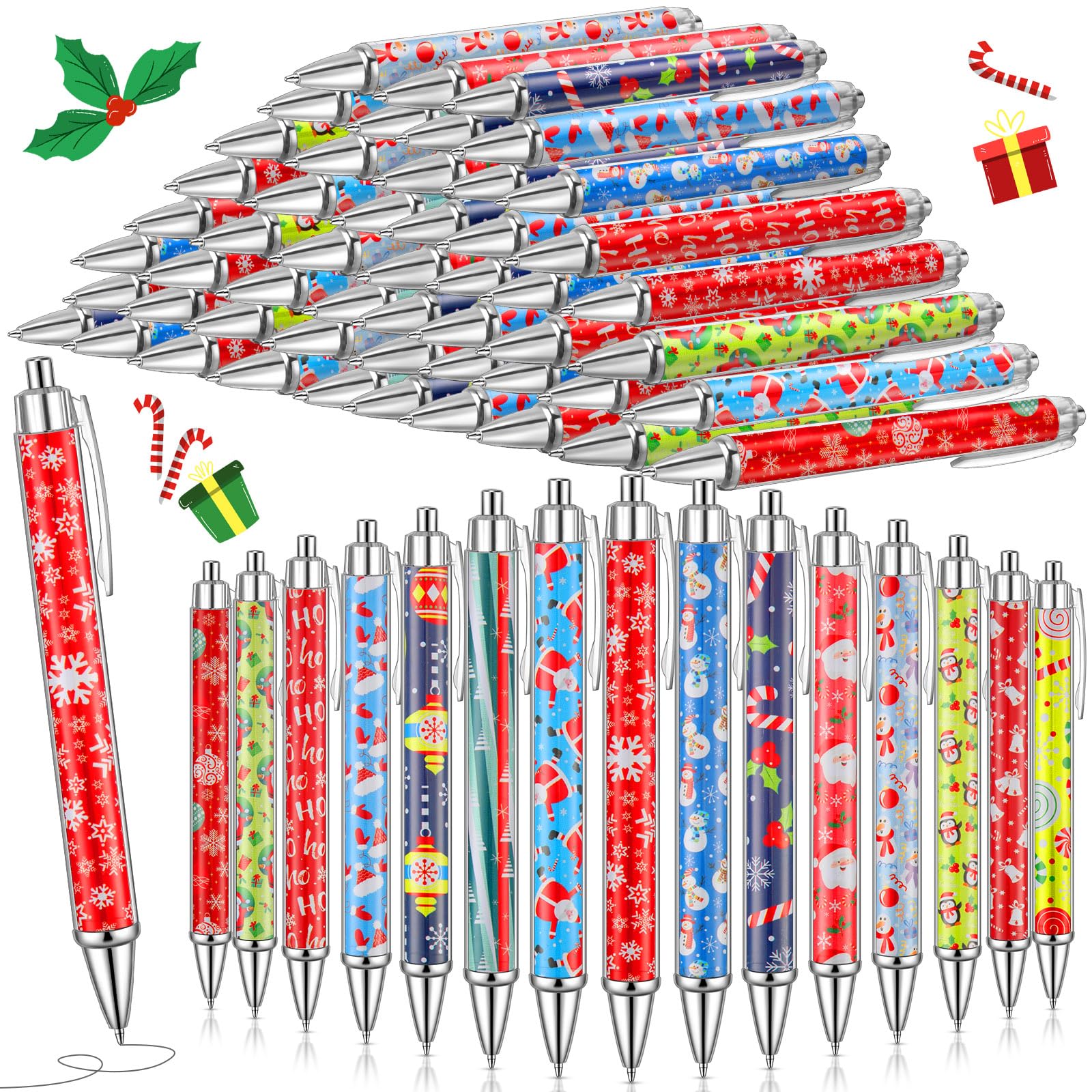 Resurhang 150 Pcs Ballpoint Pens Bulk Holiday Novelty Pens 0.5 mm Retractable Black Ink Decorative Pens for Kids Office School P