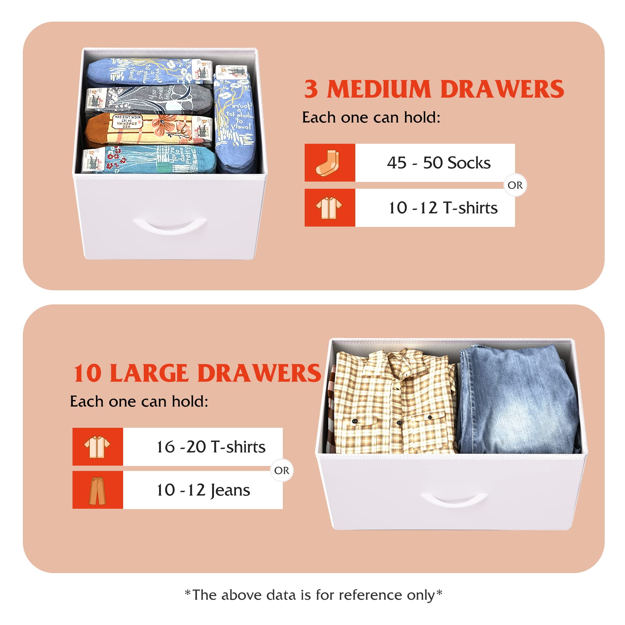 Wlive Tall Dresser For Bedroom With 13 Drawers, Storage Dresser Organizer Unit, Fabric Dresser For Bedroom, Closet, Chest Of Drawers With Fabric Bins, Steel Frame, Wood Top, White