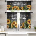 Tayney Sunflower Kitchen Curtains Farmhouse Window Curtains Valance And Tier Set 36 Inch, Wooden Background Rod Pocket Short Tie