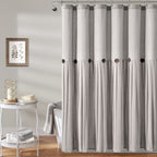 Lush Decor Linen Button Shower Curtain, 72'' W x 72'' L, Gray - Rustic Shower Curtain - Color Block Bath Curtain With Coconut Bu