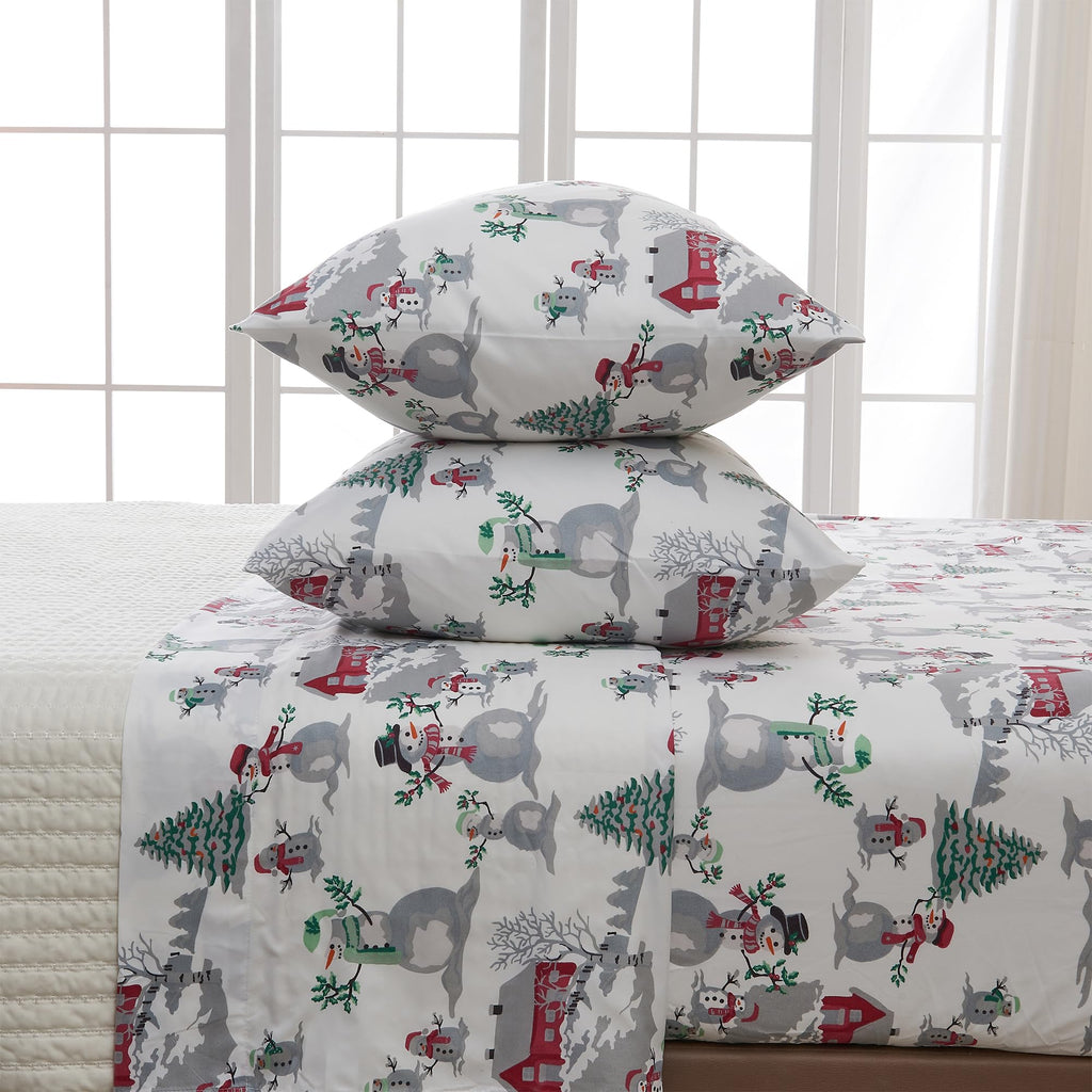 Great Bay Home 3-Piece Twin Microfiber Sheet Set Holiday-Printed, Ultra-Soft, Wrinkle & Fade-Resistant Patterns Inspired By Holidays All-Season Bedding Sheets & Pillowcases (Twin, Winter Wonderland)
