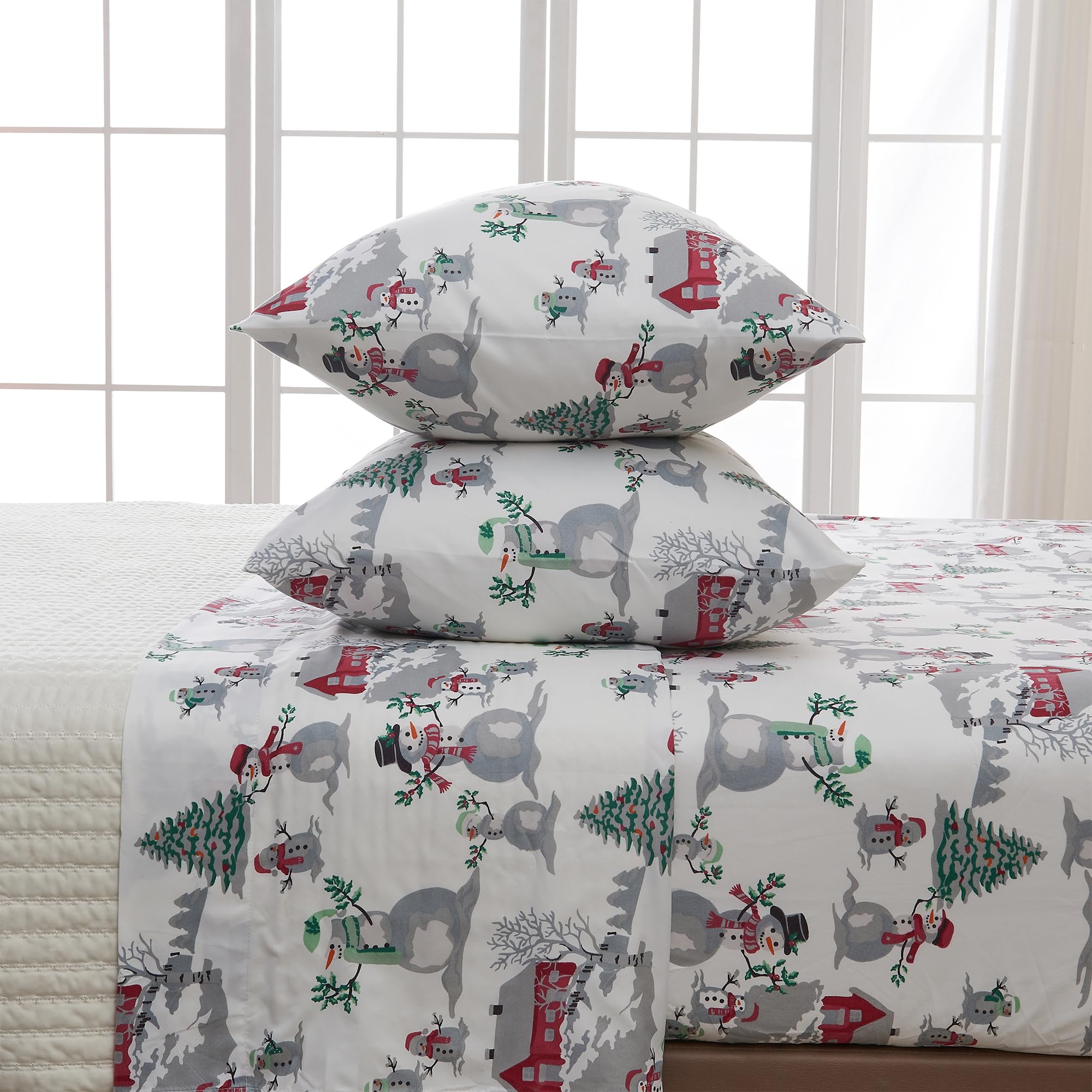 Great Bay Home 3-Piece Twin Microfiber Sheet Set Holiday-Printed, Ultra-Soft, Wrinkle & Fade-Resistant Patterns Inspired By Holidays All-Season Bedding Sheets & Pillowcases (Twin, Winter Wonderland)
