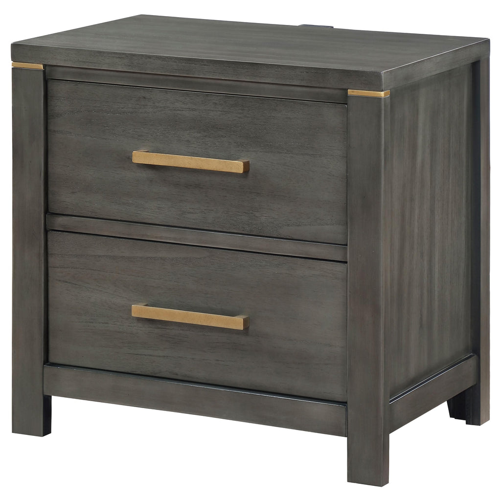 Coaster Home Furnishings Kieran Transitional Wood 2-Drawer Bedroom Nightstand Bedside Table Organizer Unit with USB Charging Outlet Grey 224742