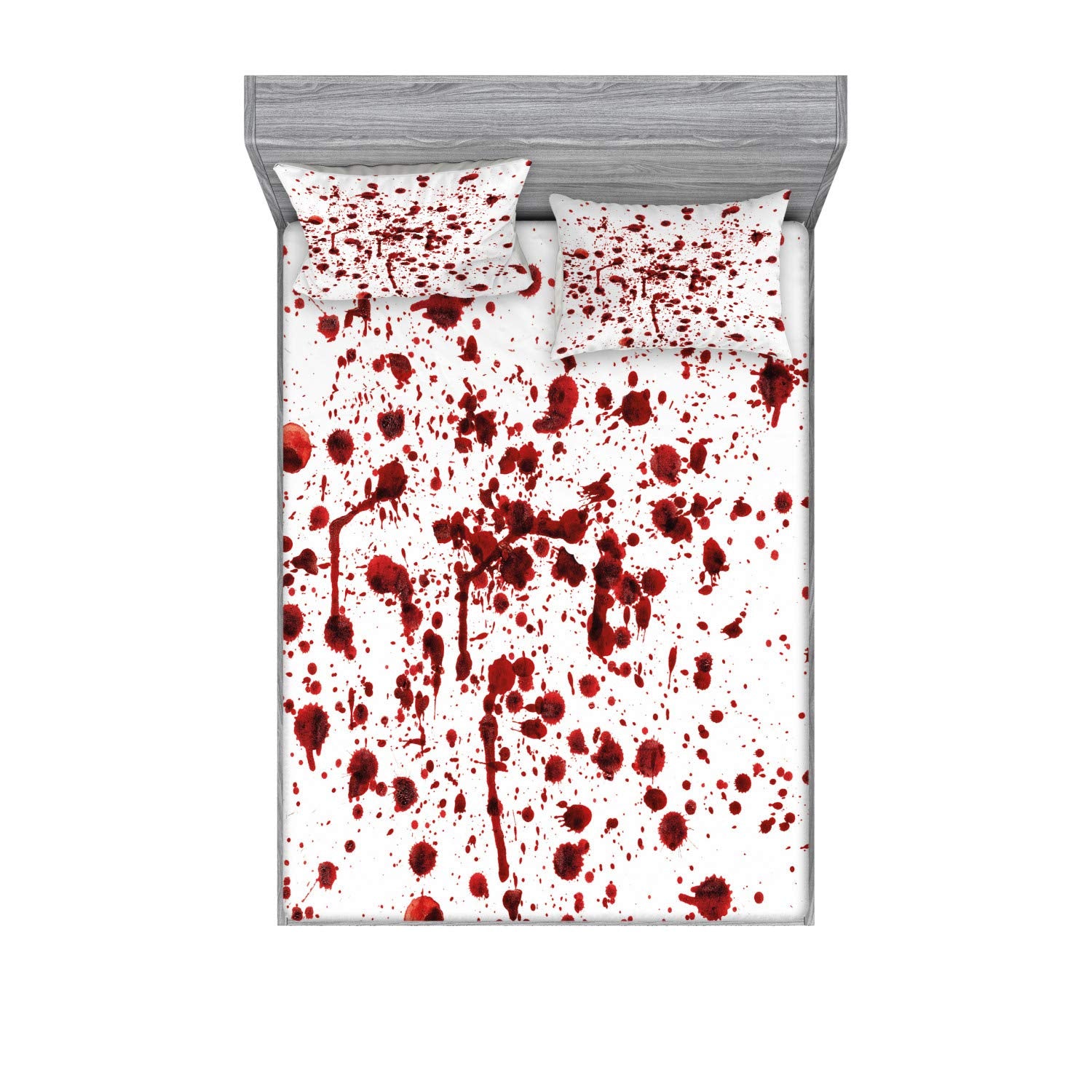 Ambesonne Fitted Sheet & Pillow Sham Set for Halloween Bedroom Home Decorations Blood Splashes Grunge Bloodstain Horror Scary Zo