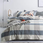 Susybao Checkered Duvet Cover King 100% Washed Cotton Blue Plaid Duvet Cover 3 Pcs Set 1 Beige Grid Duvet Cover With Zipper Ties