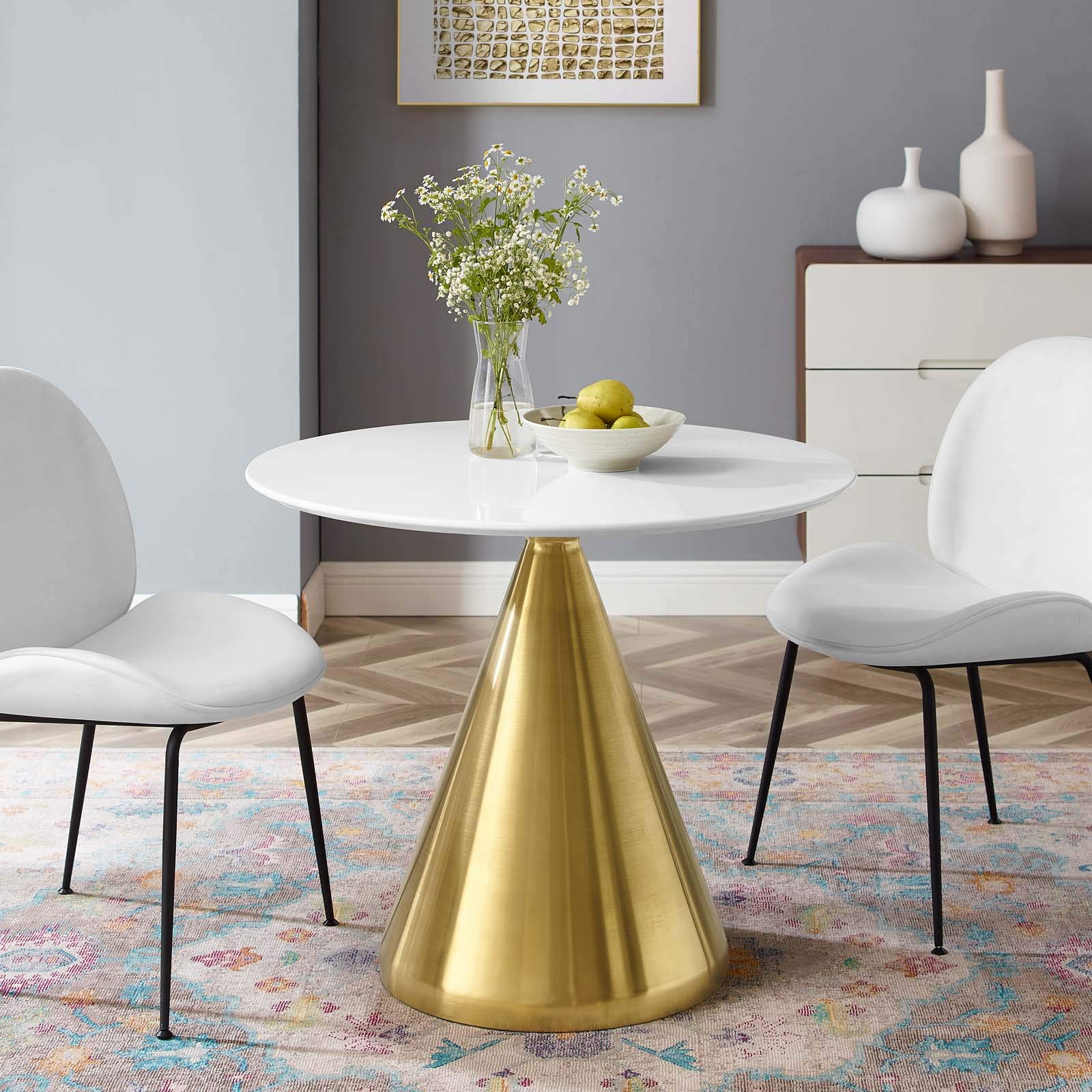 Modway Tupelo Round 36&quot; Dining Table in Gold White