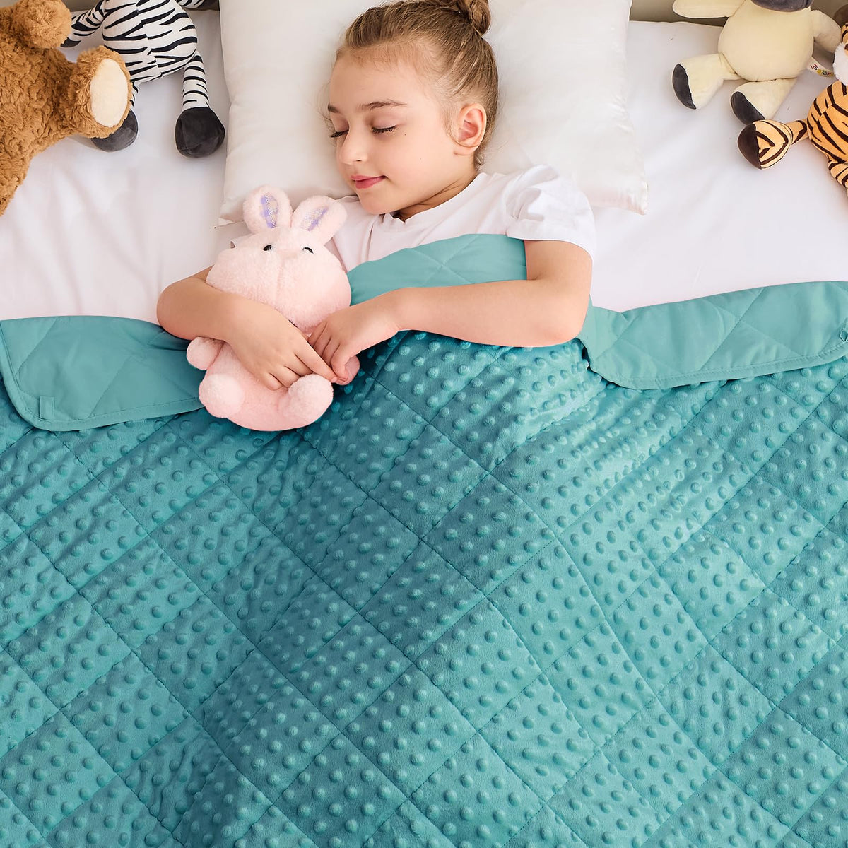 Yescool Weighted Blanket 5 Pounds Teal Heavy Blanket For Sleeping, Microfiber Weighted Throw Blanket Breathable Warm Fleece Mink