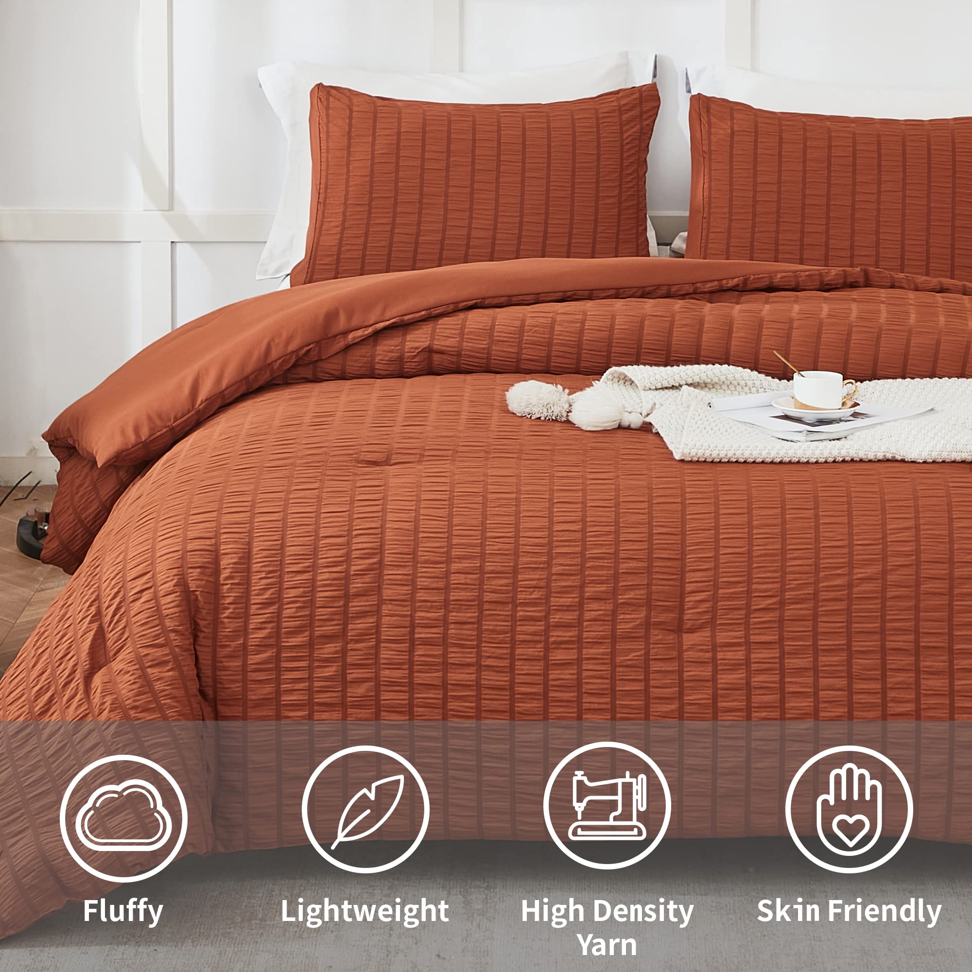 Avelom Terracotta Seersucker California King Comforter Set (104X96 Inches), 3 Pieces-100% Soft Washed Microfiber Lightweight Comforter With 2 Pillowcases, All Season Down Alternative Bedding Set