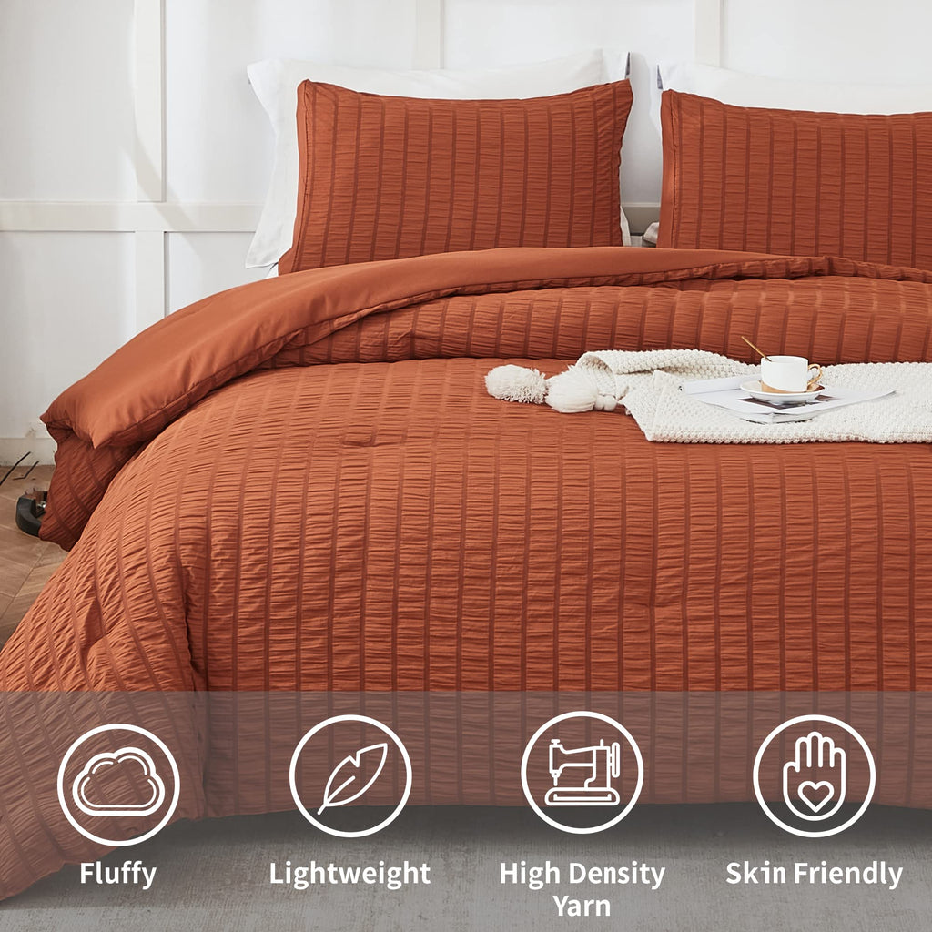 Avelom Terracotta Seersucker California King Comforter Set (104X96 Inches), 3 Pieces-100% Soft Washed Microfiber Lightweight Comforter With 2 Pillowcases, All Season Down Alternative Bedding Set