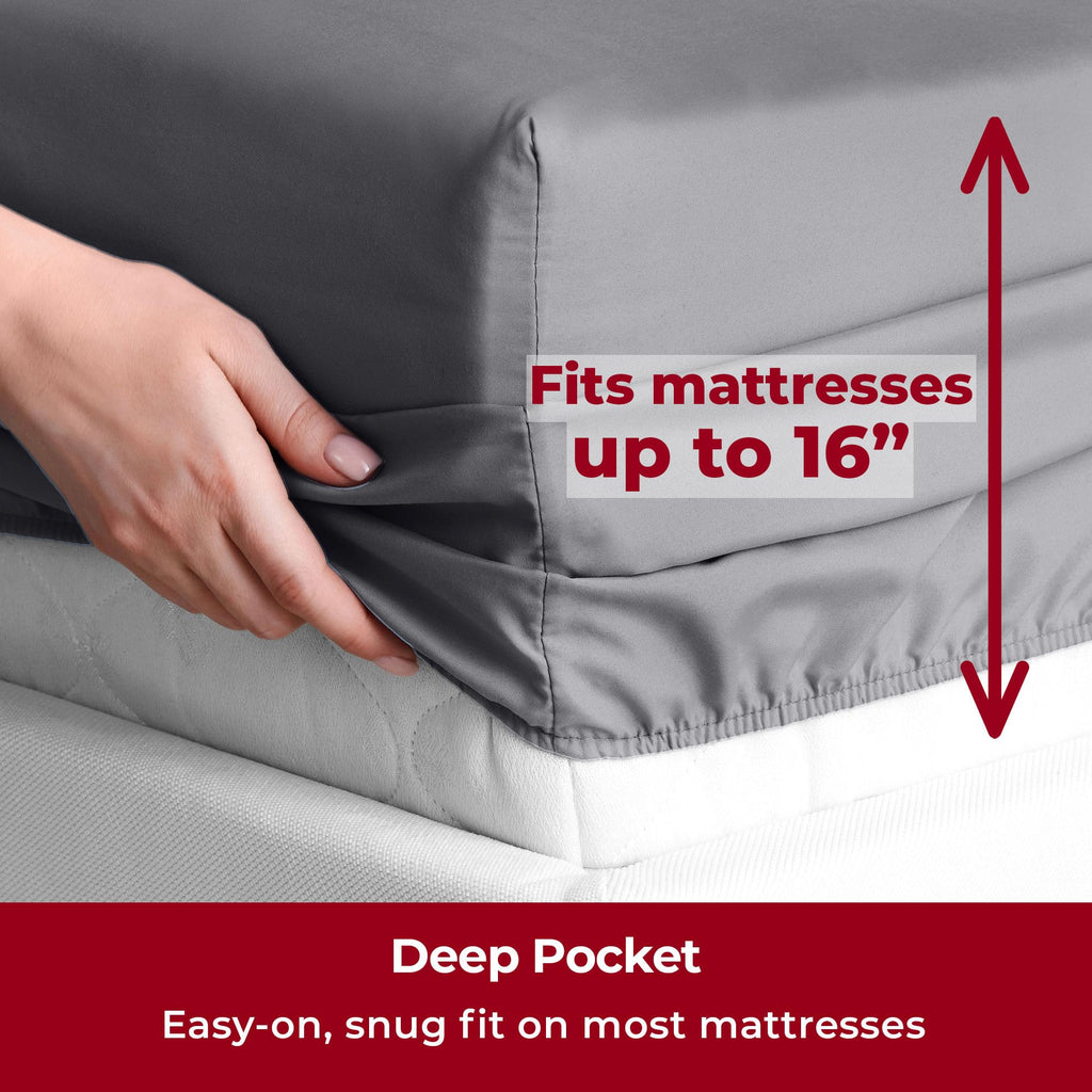 Mellanni California King Sheet Set - 6-Piece Iconic Collection Bedding, (Including 4 Pillowcases), 16-Inch Deep Pocket, Easy Care, Extra Soft, Cooling Sheets, Brushed Microfiber - Gray