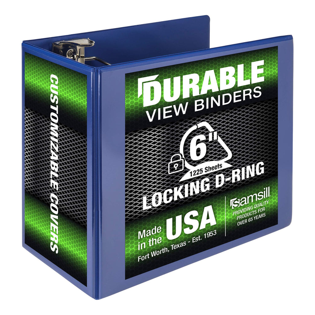 Samsill Durable 6 Inch Binder, Made In The Usa, Locking D Ring Binder, Customizable Clear View Cover, Blue, Holds 1225 Pages