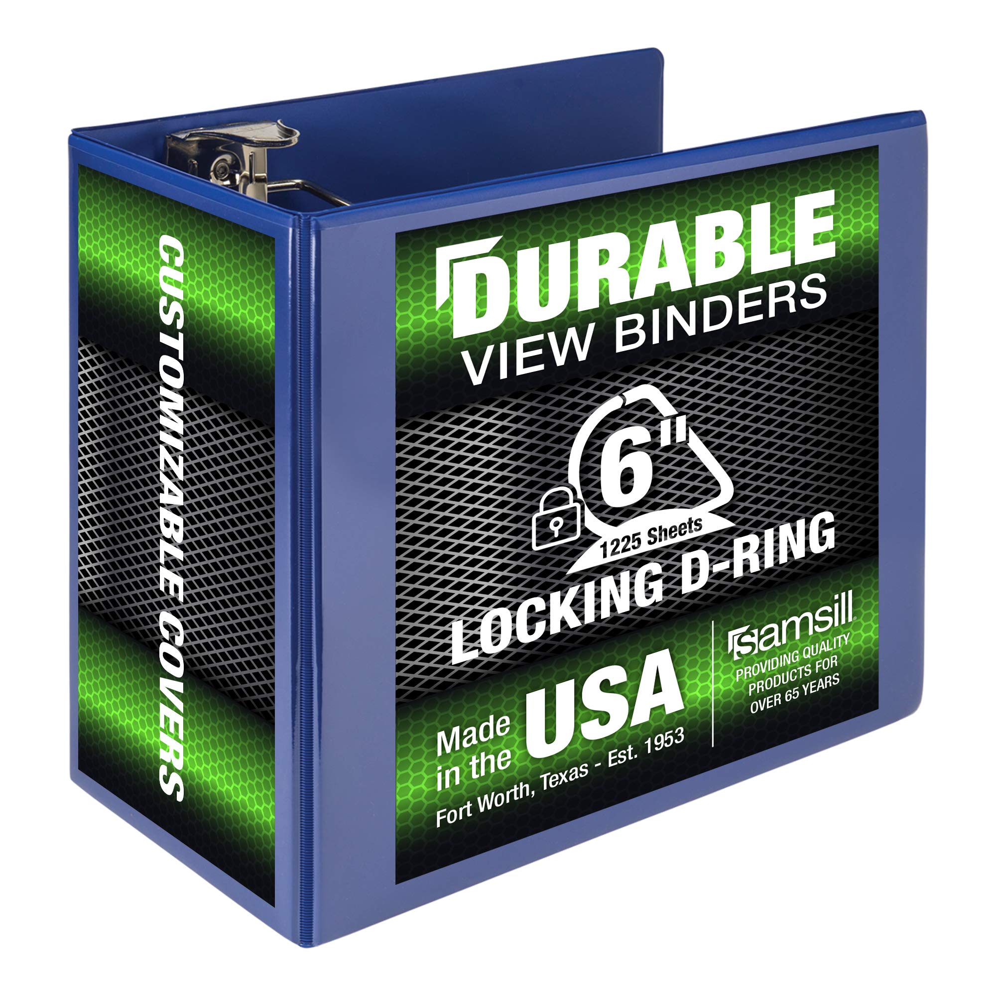 Samsill Durable 6 Inch Binder, Made In The Usa, Locking D Ring Binder, Customizable Clear View Cover, Blue, Holds 1225 Pages