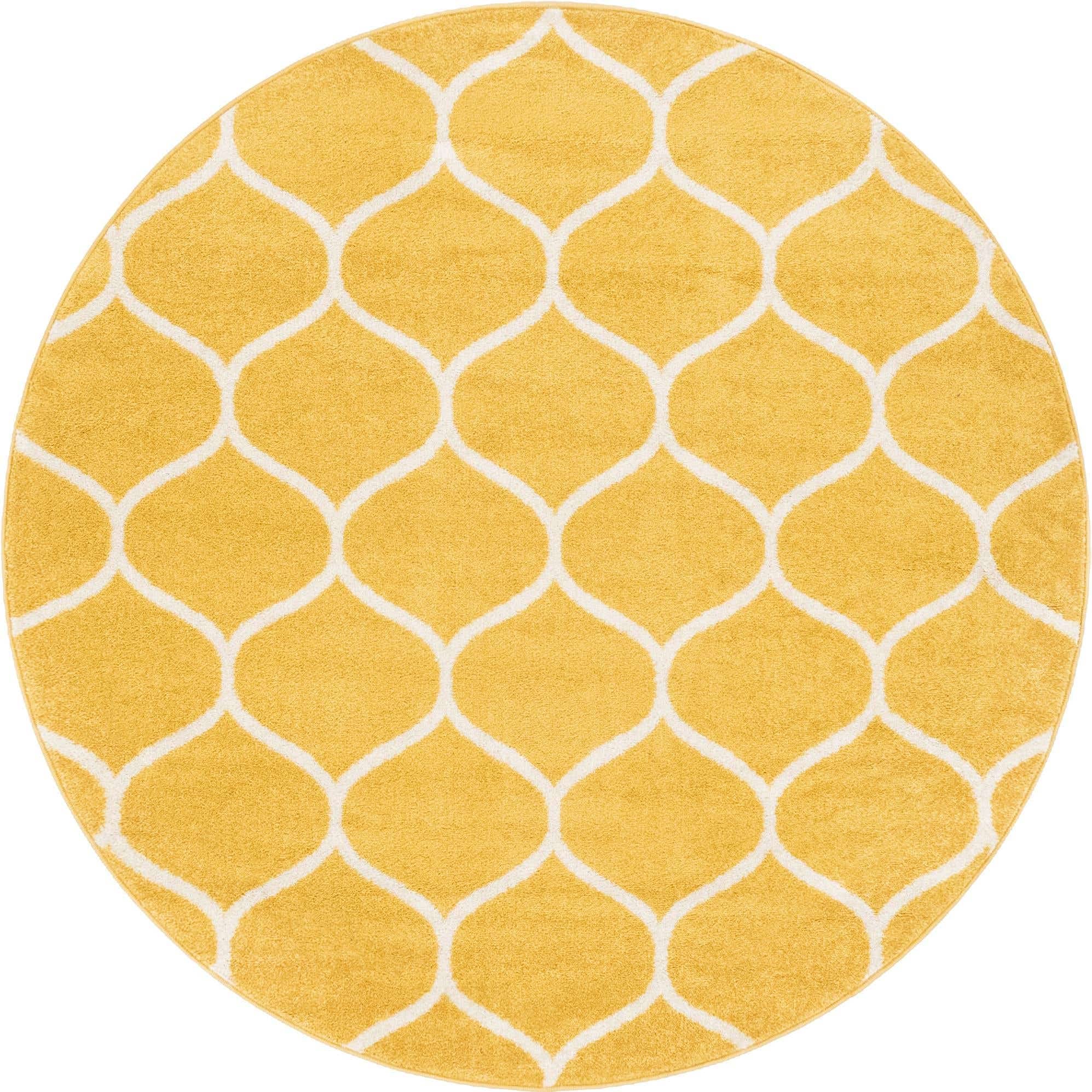 Unique Loom Trellis Frieze Collection Area Rug - Rounded (6' Round, Yellow/ Ivory)